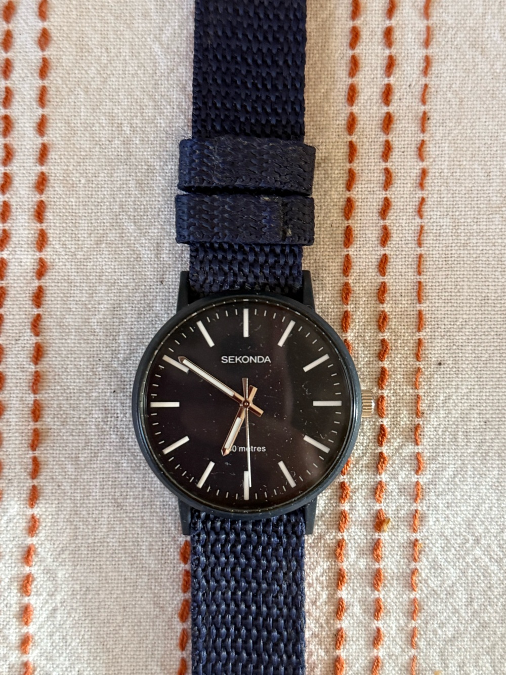 Sekonda Minimalist Black Dial Watch with Navy Strap